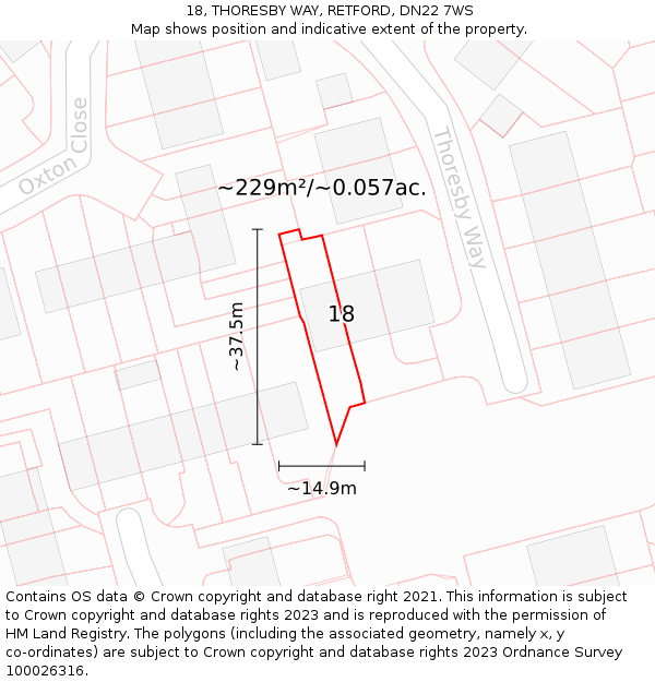18, THORESBY WAY, RETFORD, DN22 7WS: Plot and title map