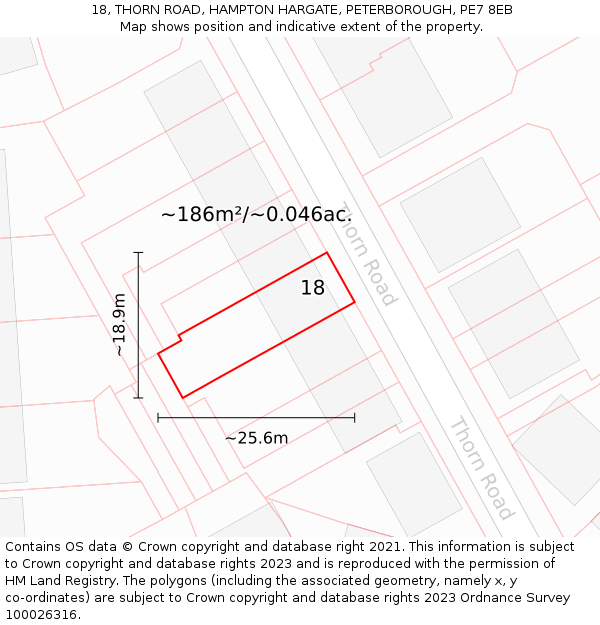 18, THORN ROAD, HAMPTON HARGATE, PETERBOROUGH, PE7 8EB: Plot and title map