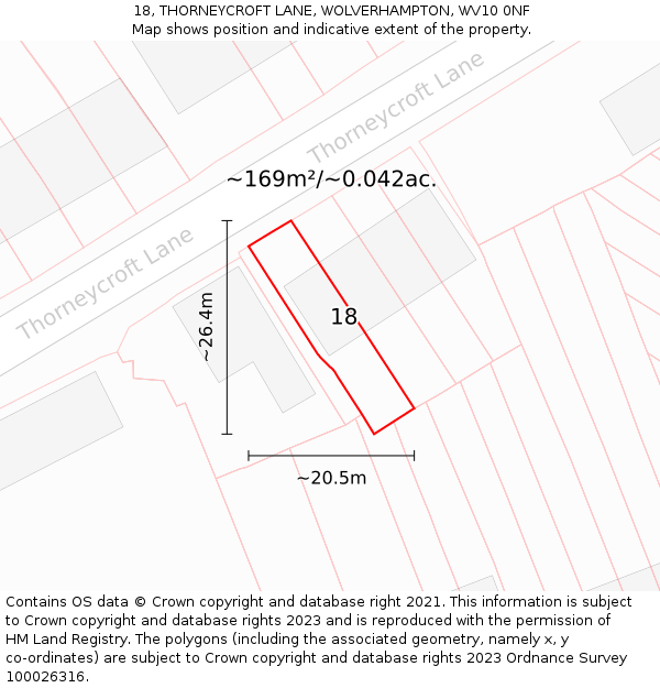 18, THORNEYCROFT LANE, WOLVERHAMPTON, WV10 0NF: Plot and title map