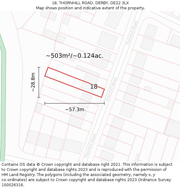 18, THORNHILL ROAD, DERBY, DE22 3LX: Plot and title map