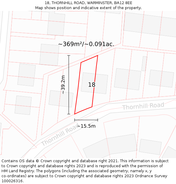18, THORNHILL ROAD, WARMINSTER, BA12 8EE: Plot and title map