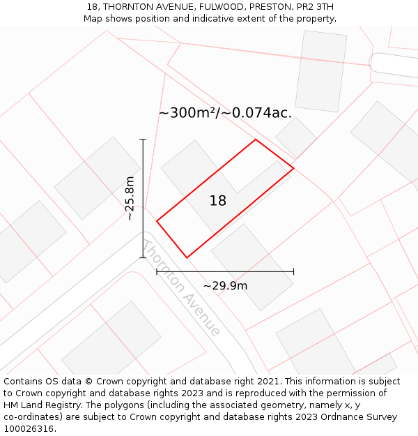 18, THORNTON AVENUE, FULWOOD, PRESTON, PR2 3TH: Plot and title map