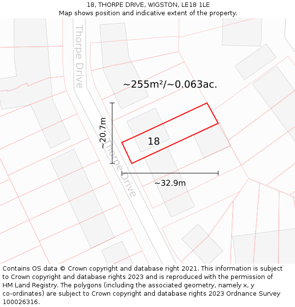 18, THORPE DRIVE, WIGSTON, LE18 1LE: Plot and title map
