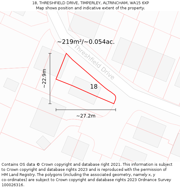 18, THRESHFIELD DRIVE, TIMPERLEY, ALTRINCHAM, WA15 6XP: Plot and title map