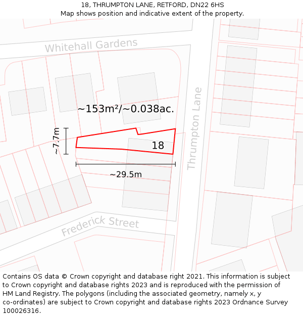 18, THRUMPTON LANE, RETFORD, DN22 6HS: Plot and title map