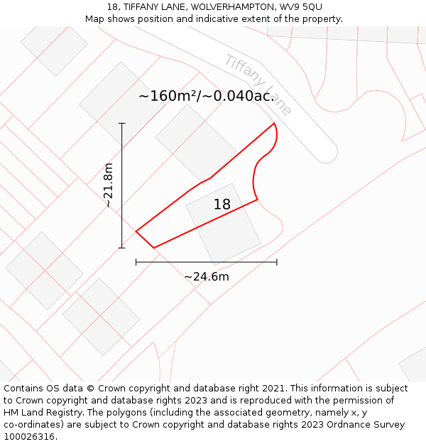 18, TIFFANY LANE, WOLVERHAMPTON, WV9 5QU: Plot and title map