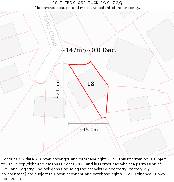 18, TILERS CLOSE, BUCKLEY, CH7 2JQ: Plot and title map