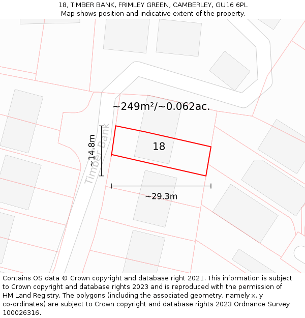 18, TIMBER BANK, FRIMLEY GREEN, CAMBERLEY, GU16 6PL: Plot and title map