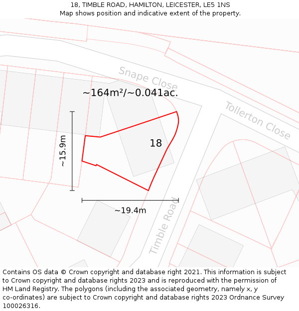 18, TIMBLE ROAD, HAMILTON, LEICESTER, LE5 1NS: Plot and title map