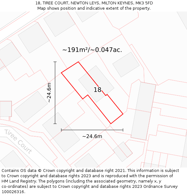 18, TIREE COURT, NEWTON LEYS, MILTON KEYNES, MK3 5FD: Plot and title map