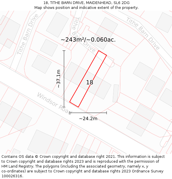 18, TITHE BARN DRIVE, MAIDENHEAD, SL6 2DG: Plot and title map