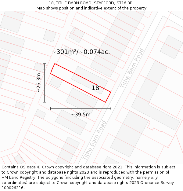 18, TITHE BARN ROAD, STAFFORD, ST16 3PH: Plot and title map