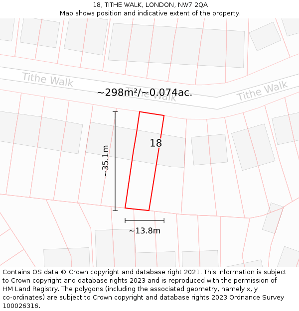18, TITHE WALK, LONDON, NW7 2QA: Plot and title map