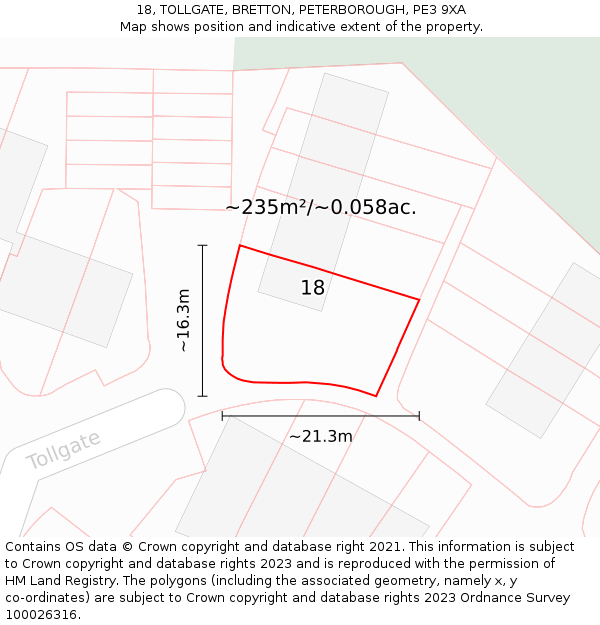 18, TOLLGATE, BRETTON, PETERBOROUGH, PE3 9XA: Plot and title map
