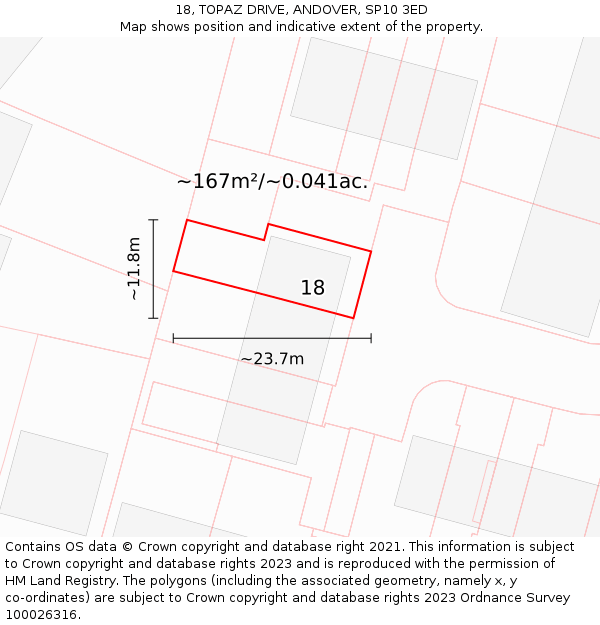 18, TOPAZ DRIVE, ANDOVER, SP10 3ED: Plot and title map