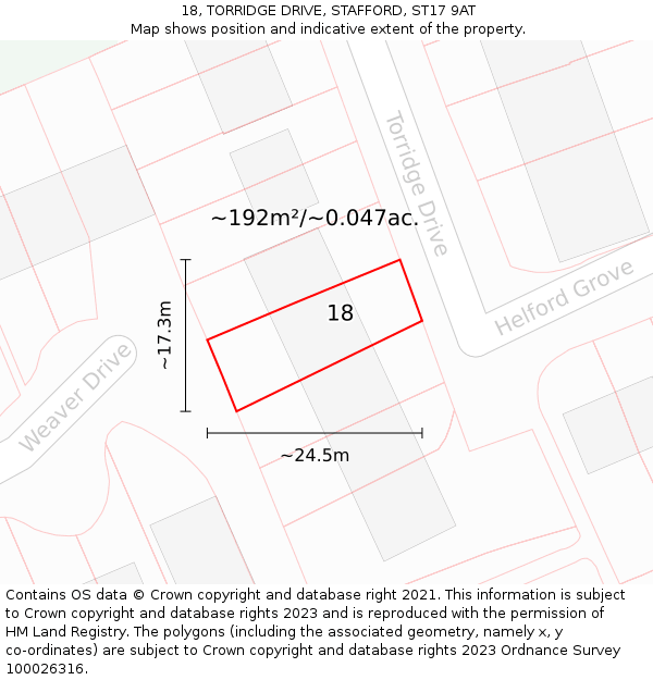 18, TORRIDGE DRIVE, STAFFORD, ST17 9AT: Plot and title map