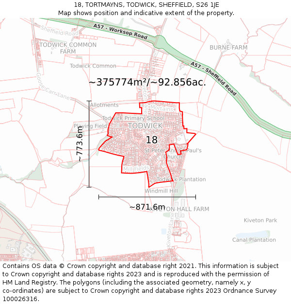 18, TORTMAYNS, TODWICK, SHEFFIELD, S26 1JE: Plot and title map