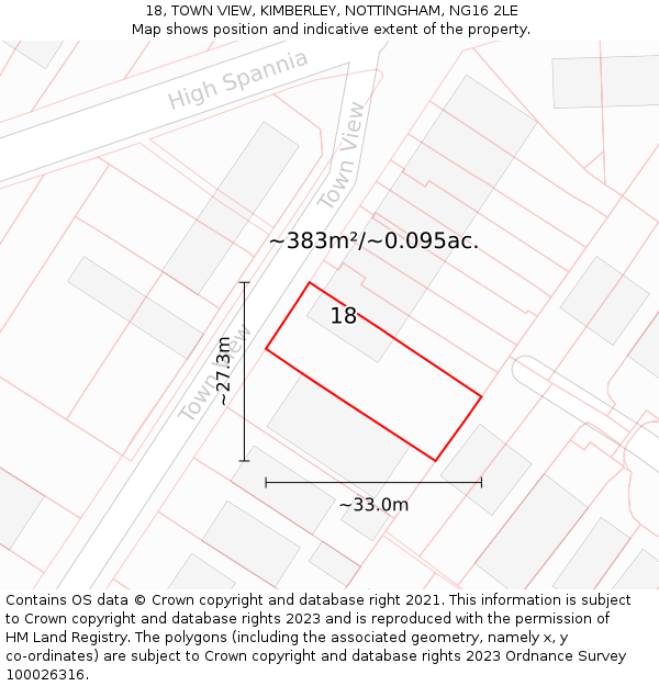 18, TOWN VIEW, KIMBERLEY, NOTTINGHAM, NG16 2LE: Plot and title map
