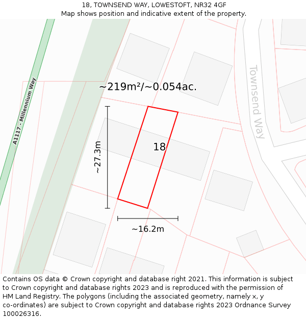 18, TOWNSEND WAY, LOWESTOFT, NR32 4GF: Plot and title map