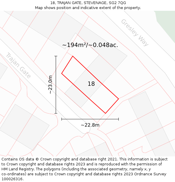 18, TRAJAN GATE, STEVENAGE, SG2 7QG: Plot and title map