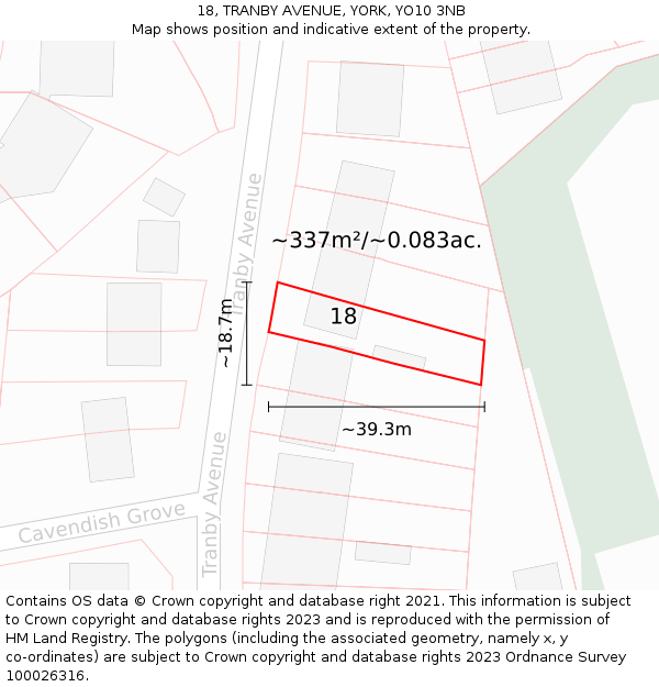 18, TRANBY AVENUE, YORK, YO10 3NB: Plot and title map
