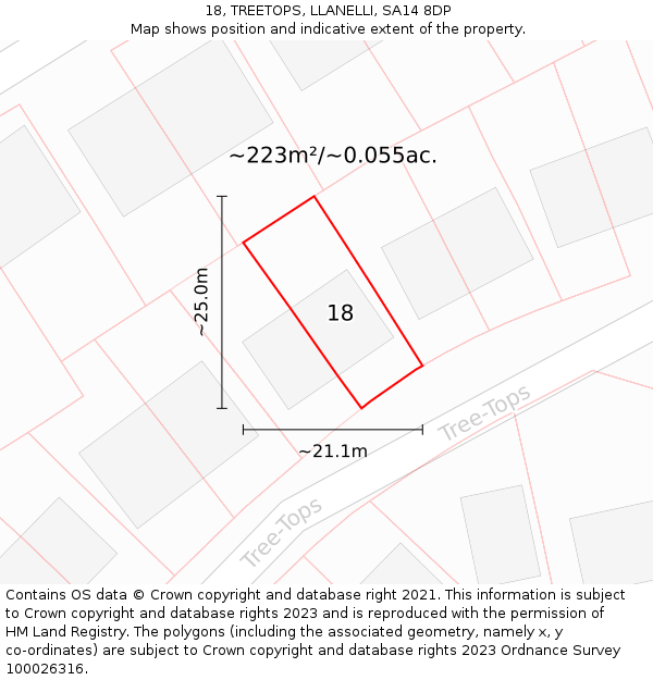 18, TREETOPS, LLANELLI, SA14 8DP: Plot and title map