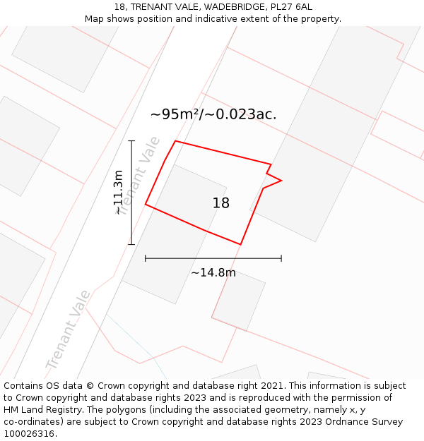 18, TRENANT VALE, WADEBRIDGE, PL27 6AL: Plot and title map