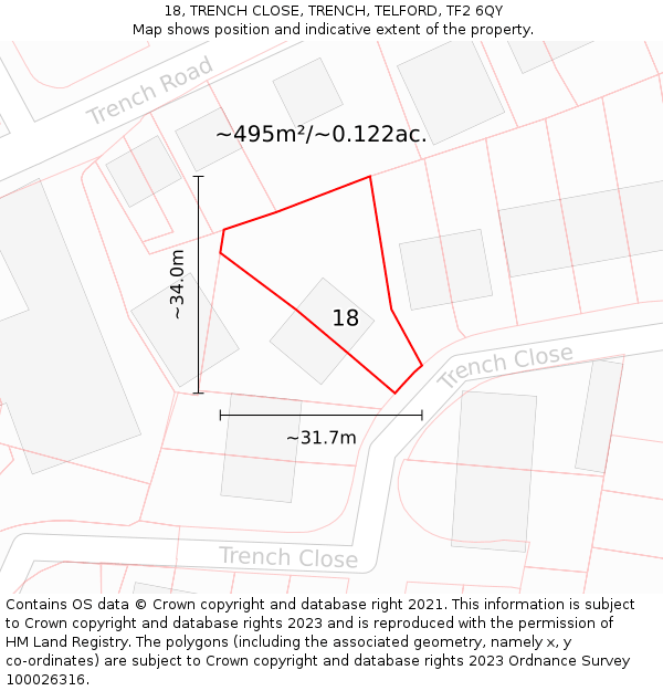 18, TRENCH CLOSE, TRENCH, TELFORD, TF2 6QY: Plot and title map