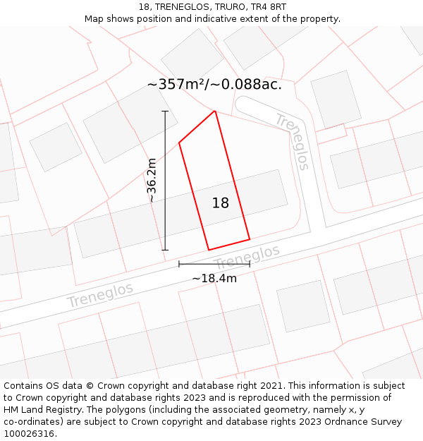 18, TRENEGLOS, TRURO, TR4 8RT: Plot and title map