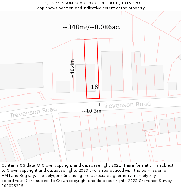 18, TREVENSON ROAD, POOL, REDRUTH, TR15 3PQ: Plot and title map