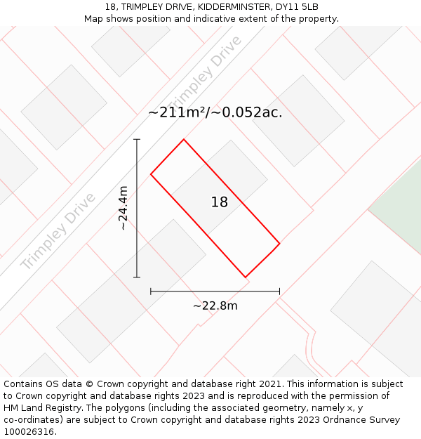 18, TRIMPLEY DRIVE, KIDDERMINSTER, DY11 5LB: Plot and title map
