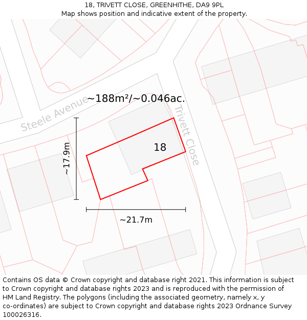 18, TRIVETT CLOSE, GREENHITHE, DA9 9PL: Plot and title map