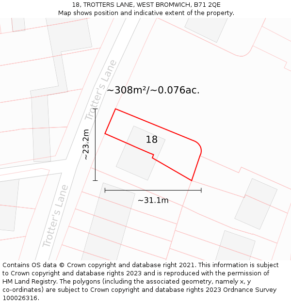 18, TROTTERS LANE, WEST BROMWICH, B71 2QE: Plot and title map