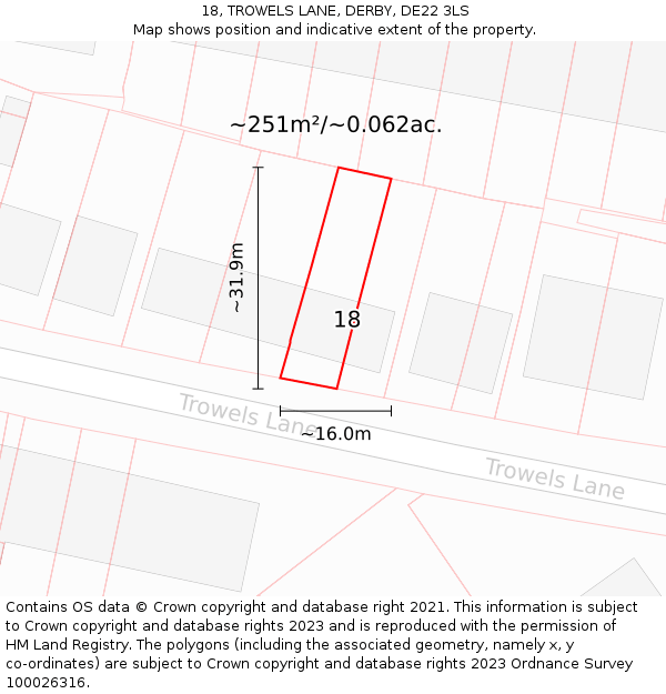 18, TROWELS LANE, DERBY, DE22 3LS: Plot and title map