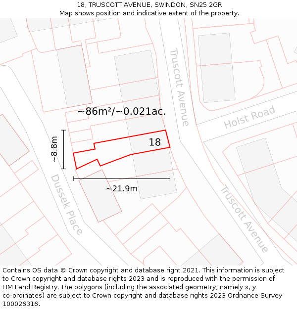 18, TRUSCOTT AVENUE, SWINDON, SN25 2GR: Plot and title map