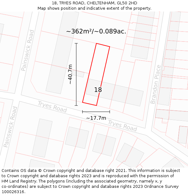 18, TRYES ROAD, CHELTENHAM, GL50 2HD: Plot and title map