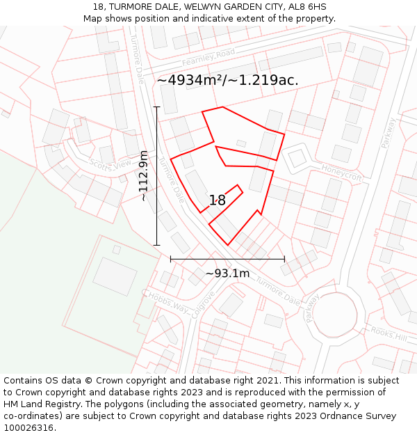 18, TURMORE DALE, WELWYN GARDEN CITY, AL8 6HS: Plot and title map