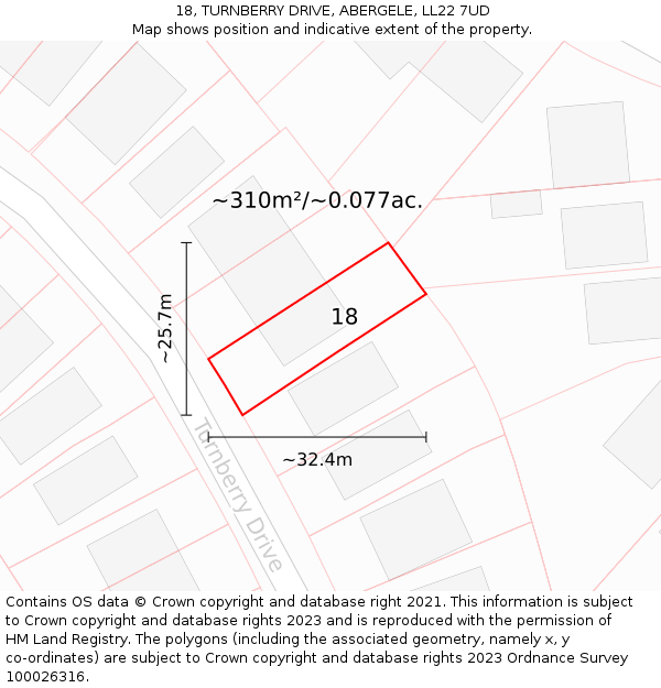 18, TURNBERRY DRIVE, ABERGELE, LL22 7UD: Plot and title map