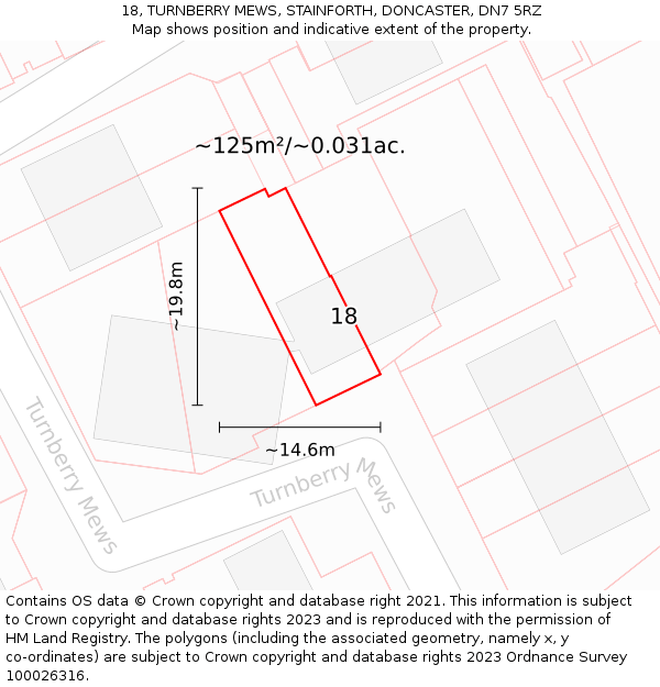 18, TURNBERRY MEWS, STAINFORTH, DONCASTER, DN7 5RZ: Plot and title map