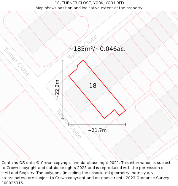 18, TURNER CLOSE, YORK, YO31 9FD: Plot and title map