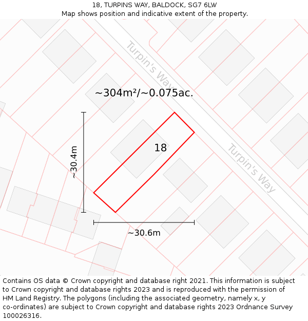 18, TURPINS WAY, BALDOCK, SG7 6LW: Plot and title map