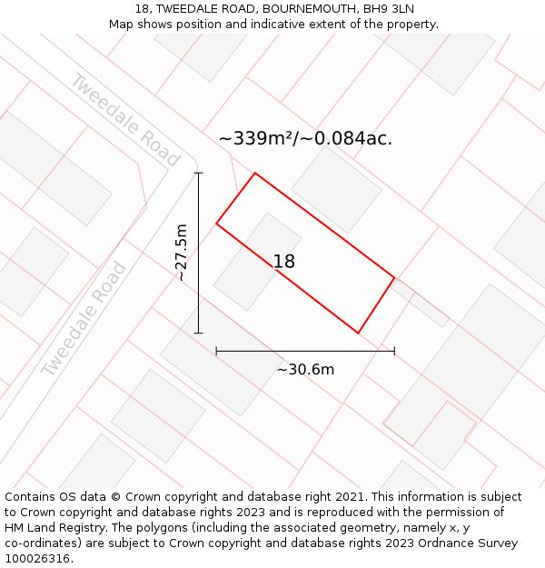18, TWEEDALE ROAD, BOURNEMOUTH, BH9 3LN: Plot and title map