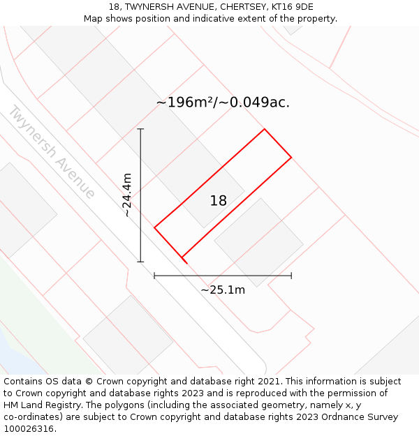 18, TWYNERSH AVENUE, CHERTSEY, KT16 9DE: Plot and title map