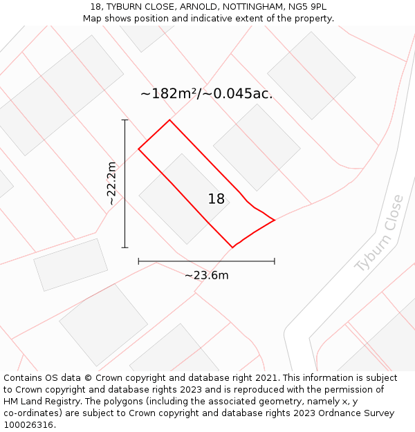 18, TYBURN CLOSE, ARNOLD, NOTTINGHAM, NG5 9PL: Plot and title map