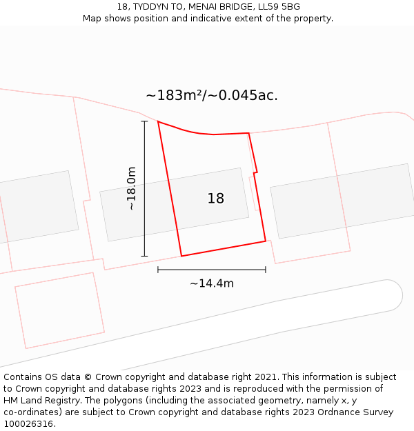 18, TYDDYN TO, MENAI BRIDGE, LL59 5BG: Plot and title map