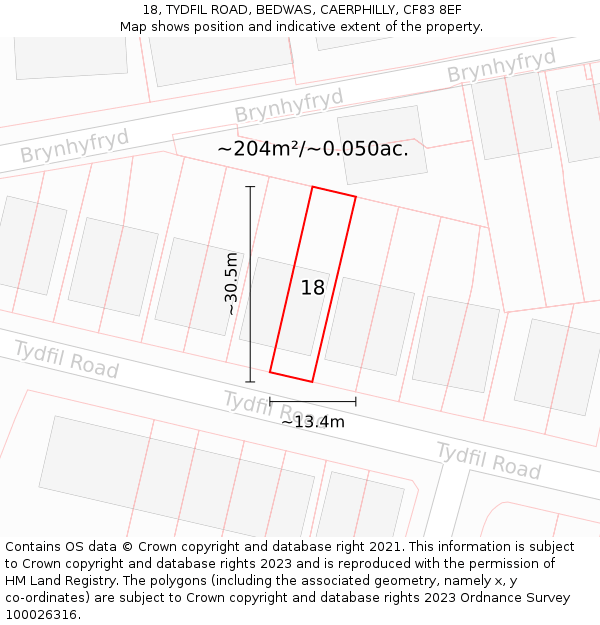 18, TYDFIL ROAD, BEDWAS, CAERPHILLY, CF83 8EF: Plot and title map