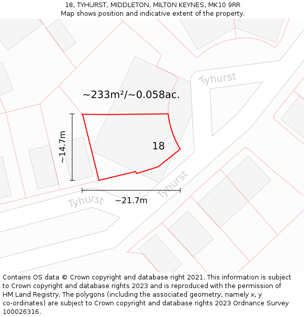 18, TYHURST, MIDDLETON, MILTON KEYNES, MK10 9RR: Plot and title map