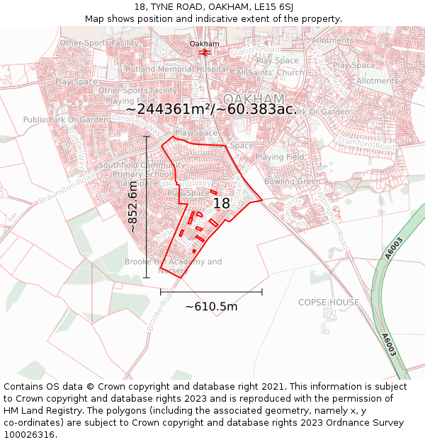 18, TYNE ROAD, OAKHAM, LE15 6SJ: Plot and title map