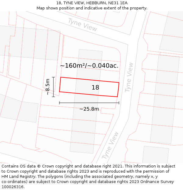 18, TYNE VIEW, HEBBURN, NE31 1EA: Plot and title map