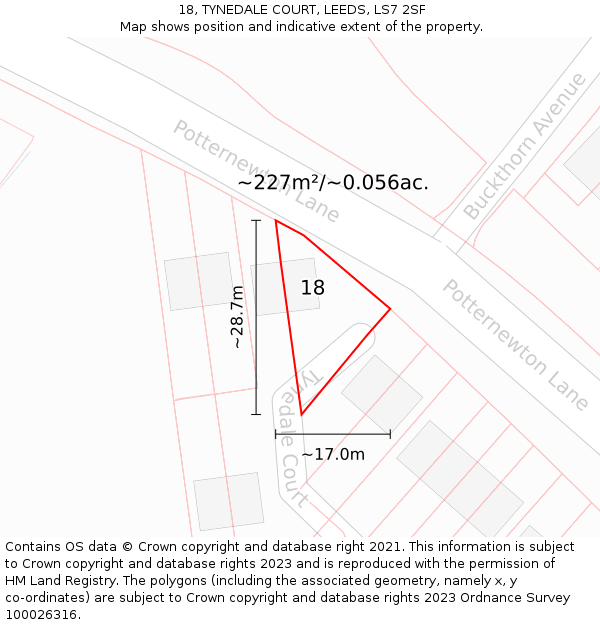 18, TYNEDALE COURT, LEEDS, LS7 2SF: Plot and title map